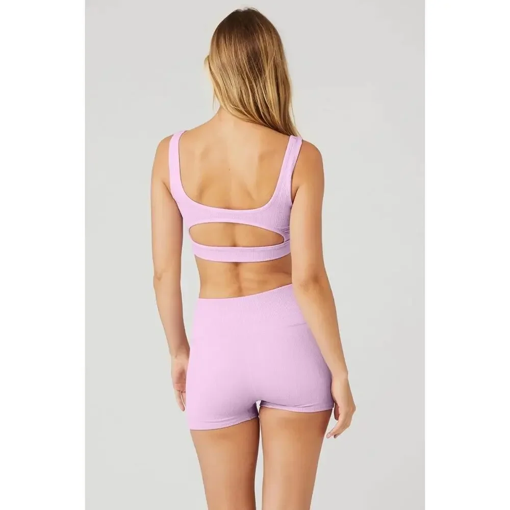 Alo Yoga‎ Seamless Cable Knit Bra & High-Waist Legging Set Sugarplum Pink Small